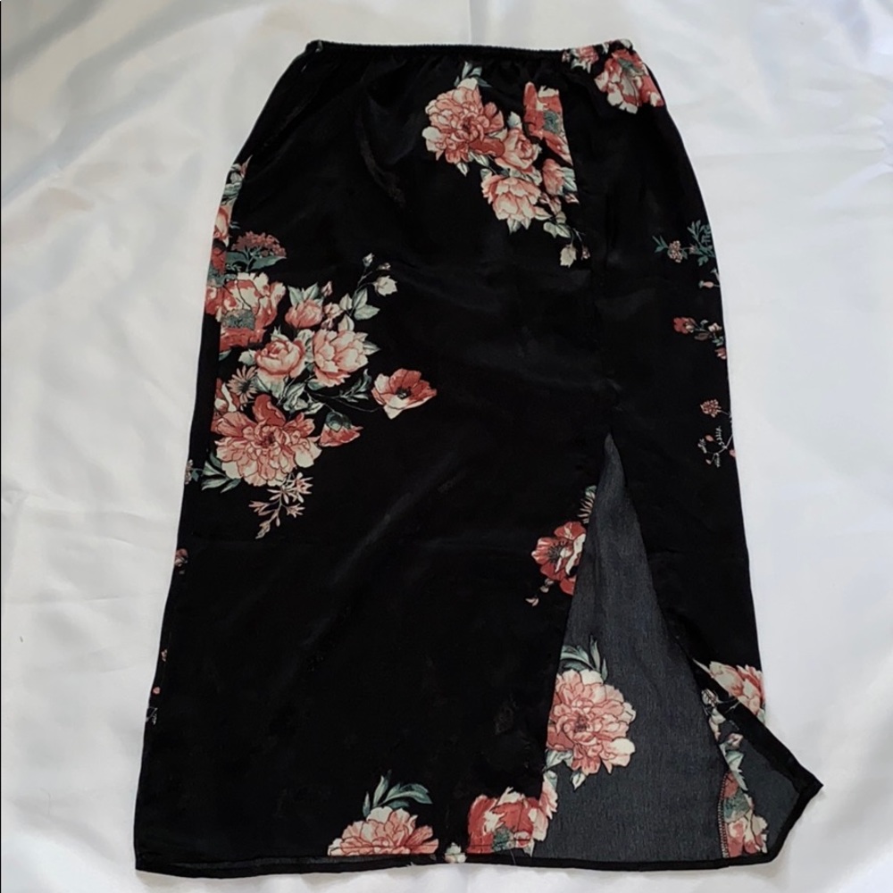 Black Floral Midi Skirt